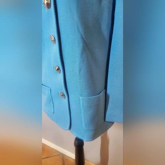 St. John Light Blue 100% Wool Knit Jacket Women’s Classic Open Front Blazer - Picture 5 of 15